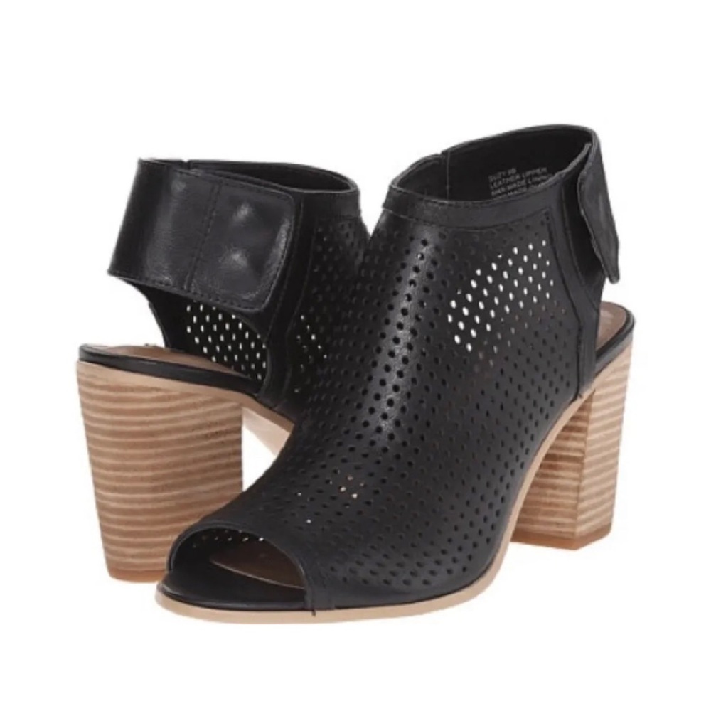 Steven By Steve Madden Black Perforated Peep-Toe Ankle Booties with Stacked Heel